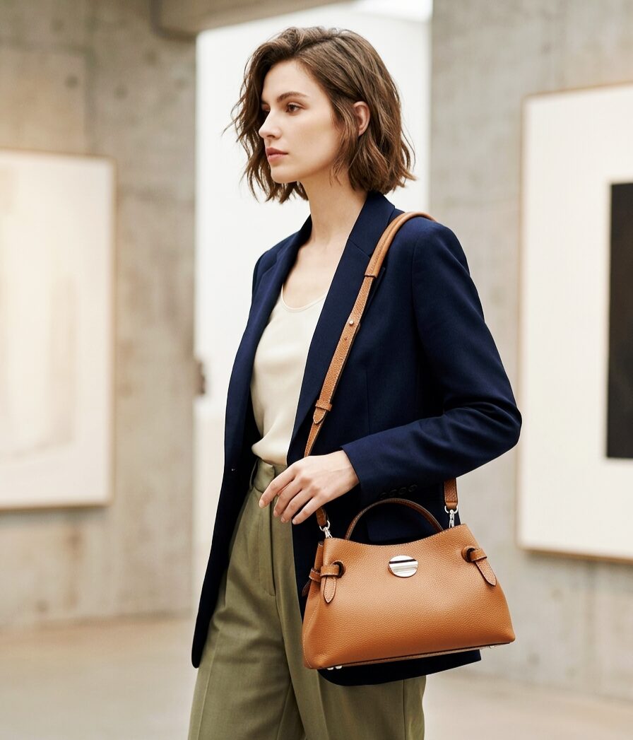 Leather shoulder bag, genuine leather, leather interior, single compartment with magnetic button closure, dimensions H18 W12 L32 Free shipping Borsa Tracolla color cuoio,vera pelle, interno in pelle scomparto unico con chiusura bottone magneticomisure H18 B12 L32 Spedizione Gratuita