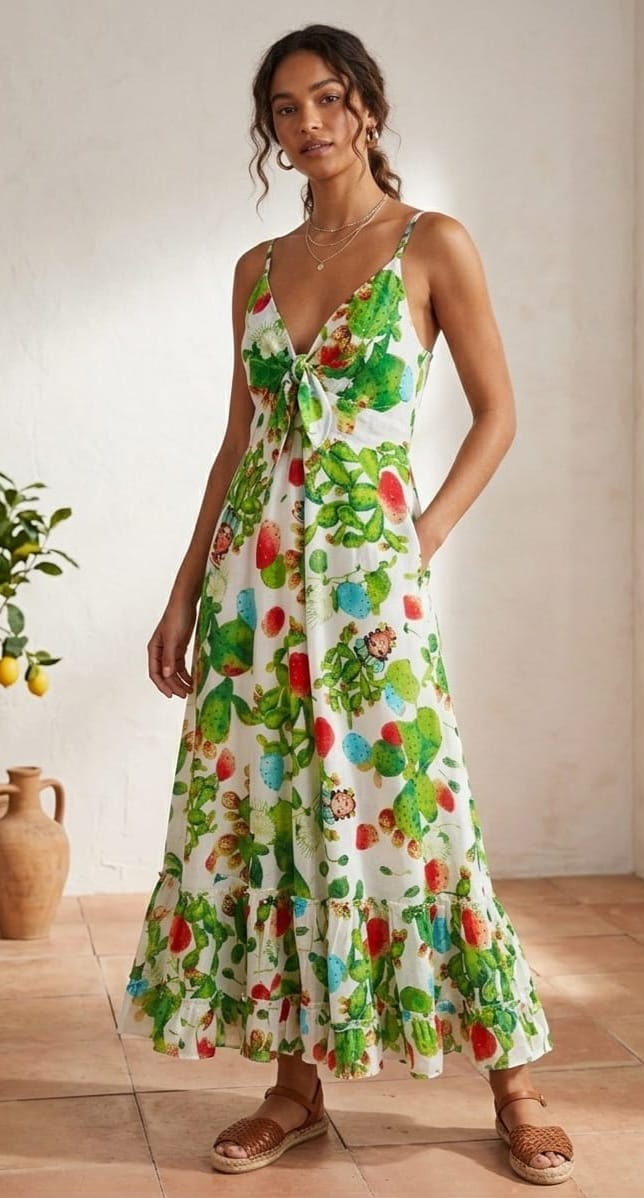 Long dress 100% cotton with adjustable straps, elasticated back. One size. Fig pattern. Free shipping Abito lungo 100% cotone con bratelline regolabili, retro elasticizzato Taglia unicaFantasia fico Spedizione Gratuita