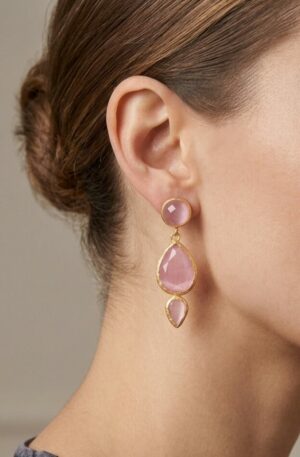 Orecchini  realizzati con occhio di gatto rosa contornati da ottone 
lunghezza 4.5cm
peso 3.9gr Spedizione Gratuita