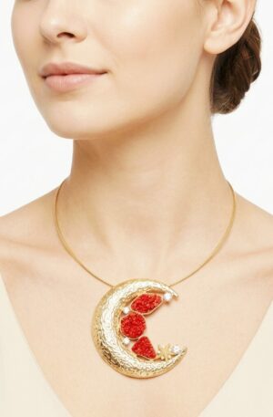 Collana girocollo regolabile con ciondolo luna in ottone con corallo e zirconi
grandezza ciondolo 10cm Spedizione Gratuita